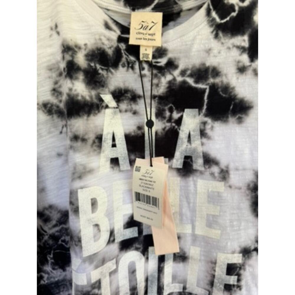 Cinq à Sept Under the Stars Tee Black White Tie Dye Graphic T-Shirt NWT Size S - Picture 2 of 6